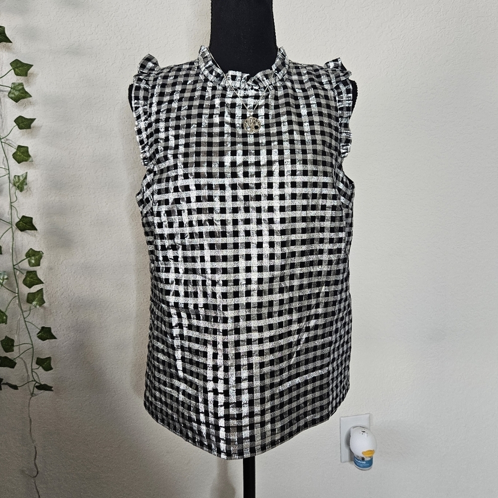 J. Crew Factory Black and White Checkered Blouse